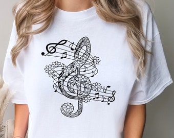 Music Note With Floral Mandala Shirt, Music Notes Shirt, Treble Clef Shirt, Music Lover Gift, Music Teacher Tee,Comfort Colors® Musician Tee