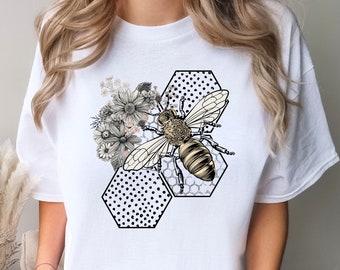 Vintage Floral Bee Shirt, Wild Flower Honey Bee Tee, Animal Lover Gifts, Be Kind Shirt, Aesthetic Bee T Shirt, Comfort Colors®  Nature Shirt