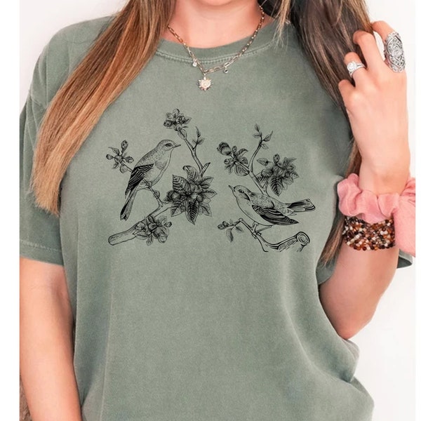 Vintage Floral Bird Shirt, Cute Flower Bird Tee, Bird Lover Shirt, Animal Lover Gift, Nature Shirt, Gift For Him Her, Comfort Colors®