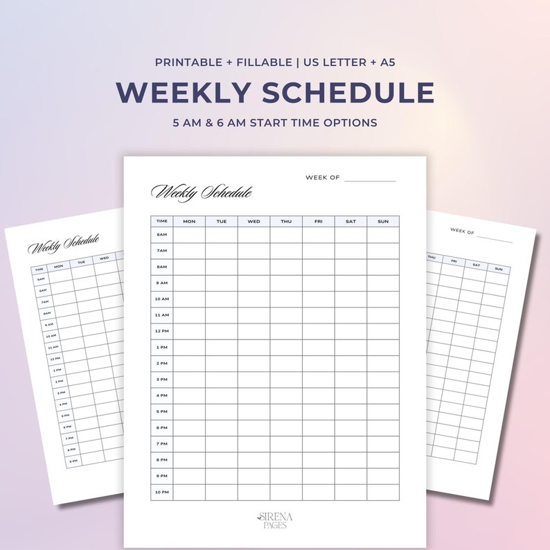 Weekly Schedule Printable Planner Inserts, Weekly Schedule Planner ...
