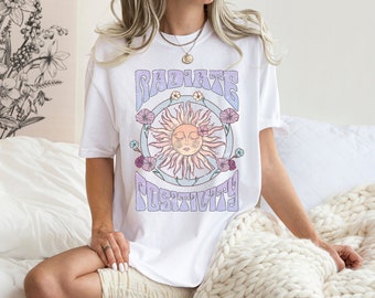 Distressed Radiate Positivity Shirt, Sun Shirt, Boho Shirt, Bohemian Shirt, Comfort Colors, Comfort Colors Shirt