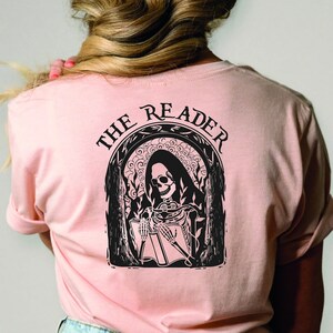 The Reader Tarot Card Shirt, Book Lover Shirt, Skeleton Reading Tee, Book Lover Gift For Women, Tarot Card Shirt