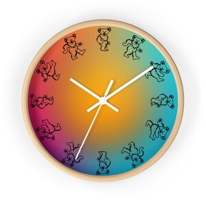 Reloj de pared de Grateful Dead, regalo Deadhead, osos danzantes, arte de pared, reloj de pared único, decoración del hogar, regalo de Navidad, regalo de fan de Grateful Dead imagen 3
