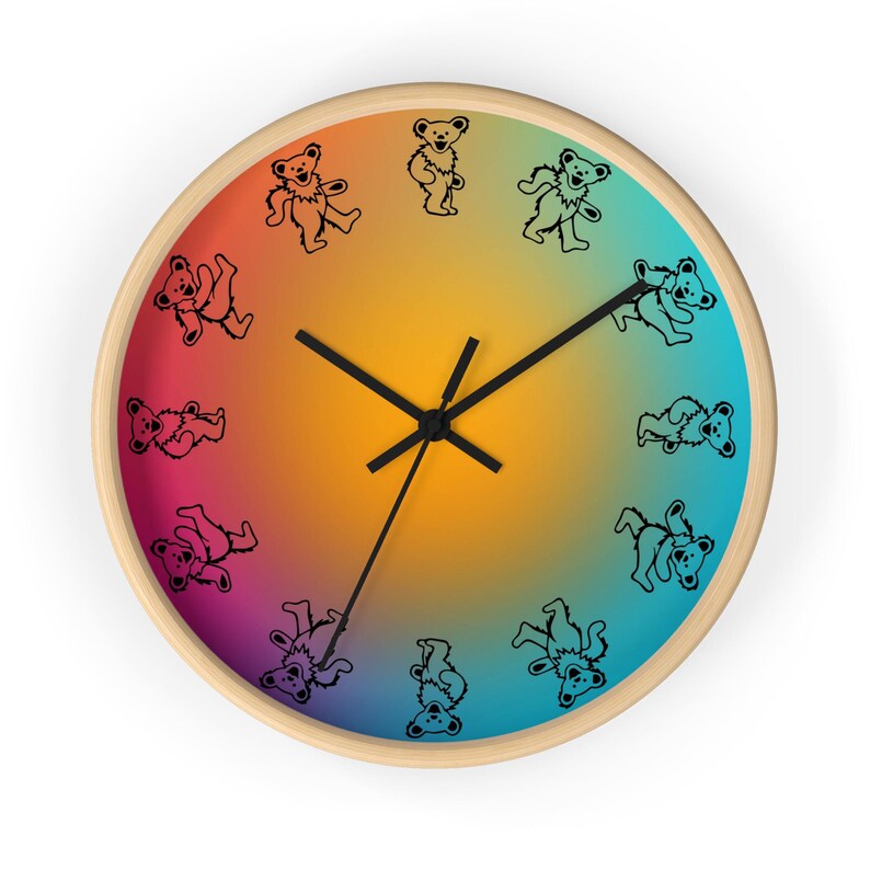 Reloj de pared de Grateful Dead, regalo Deadhead, osos danzantes, arte de pared, reloj de pared único, decoración del hogar, regalo de Navidad, regalo de fan de Grateful Dead imagen 2