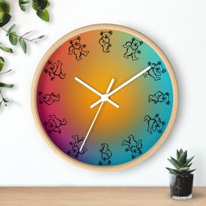 Reloj de pared de Grateful Dead, regalo Deadhead, osos danzantes, arte de pared, reloj de pared único, decoración del hogar, regalo de Navidad, regalo de fan de Grateful Dead imagen 6