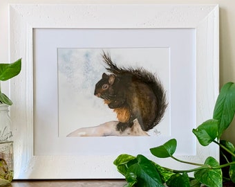 Black Squirrel Watercolor Print | Realistic Squirrel Print | Minimalist Squirrel Watercolor