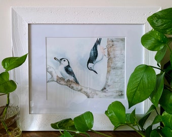 White-breasted Nuthatch Watercolor Print | Realistic Bird Painting | Minimalist Bird Portrait