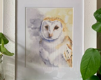 Stormy Barn Owl Watercolor Print | Realistic Owl Print | Minimalist Bird Print