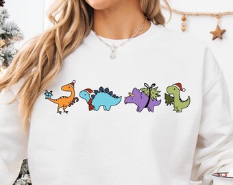 Festive Dinosaur Rex Christmas Sweatshirt, Funny Dino Family Shirt