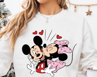 Valentines Day Mickey and Minnie Family Couple Sweatshirt, Happy Valentines Shirt, Mickey Minnie love kiss Hoodie, Valentines Couple shirt