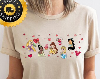 Camiseta de princesa do Dia dos Namorados da Disney, Camiseta de amor de princesa, Camiseta de princesa, Camiseta de coração de princesa, Presente de Dia dos Namorados, Camiseta de princesa da Disney