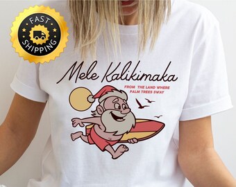 Mele Kalikimaka T-shirt, Surfing Santa, Hawaii Christmas Tee - Etsy