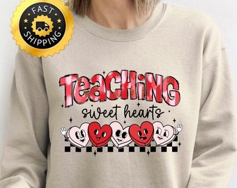 Felpa per insegnante di San Valentino, maglietta per insegnante con cuoricini dell'insegnamento, regalo per insegnante di San Valentino, felpa con cappuccio con scritta "Teacher Love", regalo per San Valentino