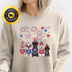 4th of July Dogs Sweatshirt, USA Dogs Shirt, America T-Shirt, 4th of July, Patriotic Dog Shirt, Tees for 4th of July, Fireworks Dog Hoodie