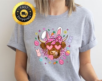 Easter Day Highland Cow shirt, Funny Easter with glasses Cow Shirt, Easter Cow Bunny Shirt, Happy Easter shirt, Easter Cow Lover Shirt