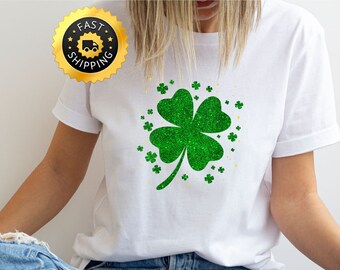 Damen St Pattys Shirt, glänzendes Kleeblatt Shirt, St Patricks Day Shirt, Damen St Paddys Shirt, süßes glänzendes Klee Shirt