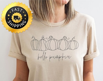 Hello Pumpkin Shirt, Minimalist Fall Tee