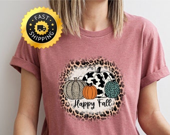 Happy Fall Pumpkin shirt, Leopard print Fall Pumpkin Shirt, Love Fall Y'all shirt, Hello Fall Pumpkin shirt, Thanksgiving family Love shirt