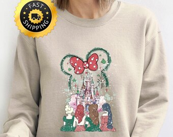 Disney Princess Castle Christmas Sweatshirt, Disney Christmas Trip Shirt, Watercolor Princess Castle Xmas Hoodie, Xmas Birthday Girl Gift