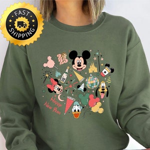 Vintage Happy New Year 2025 Sweatshirt, Mickey And Friends New Year 2025 Shirt, Disney New Year Vacation Hoodie, Disneyland Goodbye 2024 Tee