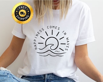 Happiness Comes in Waves T-Shirt, Retro Surf Tee