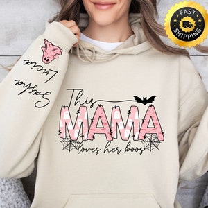 このママはブーが大好き！パーカー、不気味なハロウィンシーズンのスウェットシャツ