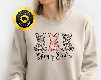 Leopard Print Hase Sweatshirt, Osterhase Hoodie, Leopard Osterhase Shirt, Frohe Ostern Shirt, Ostern Passende Familie Shirt, Hase Tee