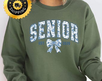 Blue Bow Floral Senior 2026 Sweatshirt, Graduation Gift