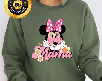 Disney Minnie Mouse Mama Sweatshirt, Mothers Day Shirt, Retro Minnie Head Mama Shirt, Disney New Mama Hoodie, Birthday Mom Shirt, Cute Mom