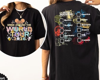 Disney Epcot Drink Around The World Tour 2026 shirt: Comfort Colors® Retro Disney Epcot World Showcase Tee, Mickey And Friends Drinking Team
