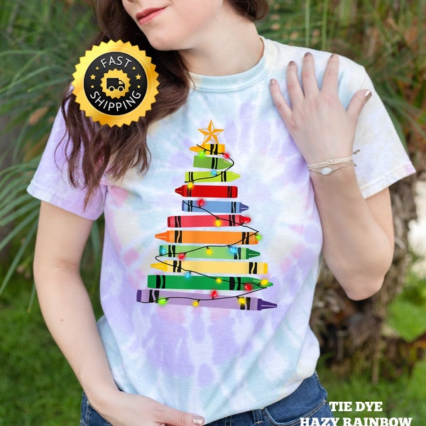 Crayons Christmas Tree Shirt, Preschool Teacher Shirt, Teacher Squad Shirt, Cute Teacher Xmas Tee, Teacher's Day Gift,Xmas Tree Crayon Shirt