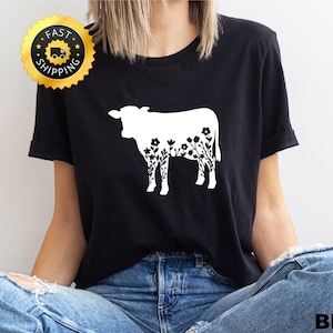 Floral Cow Shirt, Funny Cow T-Shirt, Cow Lover Shirt, Farmer cow Shirt, Farm Girl Shirt, Cow Lover Gift, Cow Farm Shirt, Dairy Farm Shirt