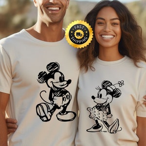Disney Micky und Minnie Skizze Shirt, Disney Silhouette Paar Shirt, Disney Trip Shirt, Disney Familie Paar Shirt, Disney Familienurlaub