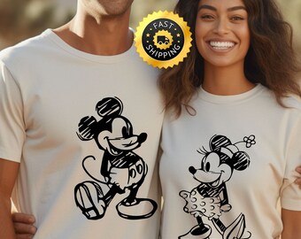 Camiseta con dibujo de Mickey y Minnie de Disney, camiseta con silueta de pareja de Disney, camiseta de viaje de Disney, camiseta de pareja familiar de Disney, vacaciones familiares de Disney