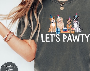 Comfort Colors Let's Pawty Birthday-shirt, puppyfeest-T-shirt