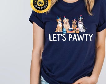 Let's Pawty Birthday shirt met DTF-print, hondenfeest-T-shirt