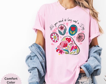 Comfort Colors bloemenshirt voor hondenpoot, cadeaus voor hondenmoeder