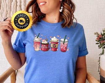 Niedliches Valentinstag Shirt, Valentinstag Kaffee Shirt, Frauen Valentinstag Kaffee Shirt, Valentinstag Kaffee Liebhaber Shirt, Valentinstag Geschenk