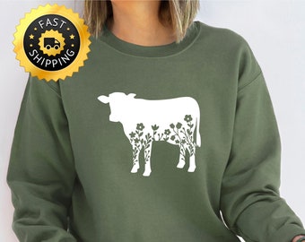 Floral Kuh Sweatshirt, lustige Bauernhof Tier Hoodie