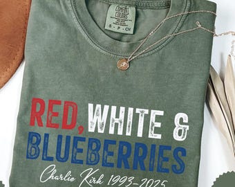 Comfort Colors-shirt rood, wit en bosbessen, T-shirt met gedenkteken