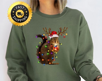 Sudadera con capucha y luces de ardilla navideñas, regalo divertido de Navidad