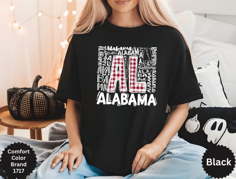 Comfort Colors Alabama State Map Shirt, Plaid Design - Etsy