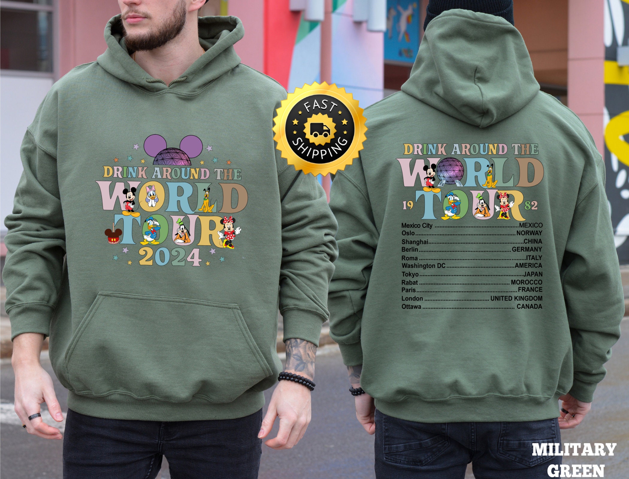 Disney Epcot World Tour sweatshirt, Drink Around The World tour 2024 Hoodie, Disney Family vacation Shirt, Back and Front Epcot Traveler Tee