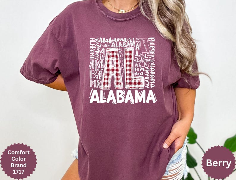 Comfort Colors Alabama State Map Shirt, Plaid Design - Etsy