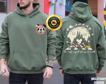 Sweatshirt Disney The Most Magical Place On Earth, hoodie kerstgezinsuitje, Disneyland kerstcadeau, retro Mickey and Friends kerstt-shirt