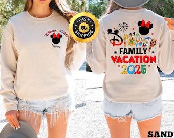 Sweat-shirt personnalisé vacances en famille Disney 2025, chemise voyage en famille Minnie 2025, t-shirt voyage en famille Disneyland, sweat à capuche Disney World Crew Trip