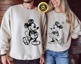 Disney Mickey And Minnie Sketch Sweatshirt, Disney Silhouette Couple Shirt, Disney Trip Hoodie, Disney Couple Shirt, Disney Family Vacation
