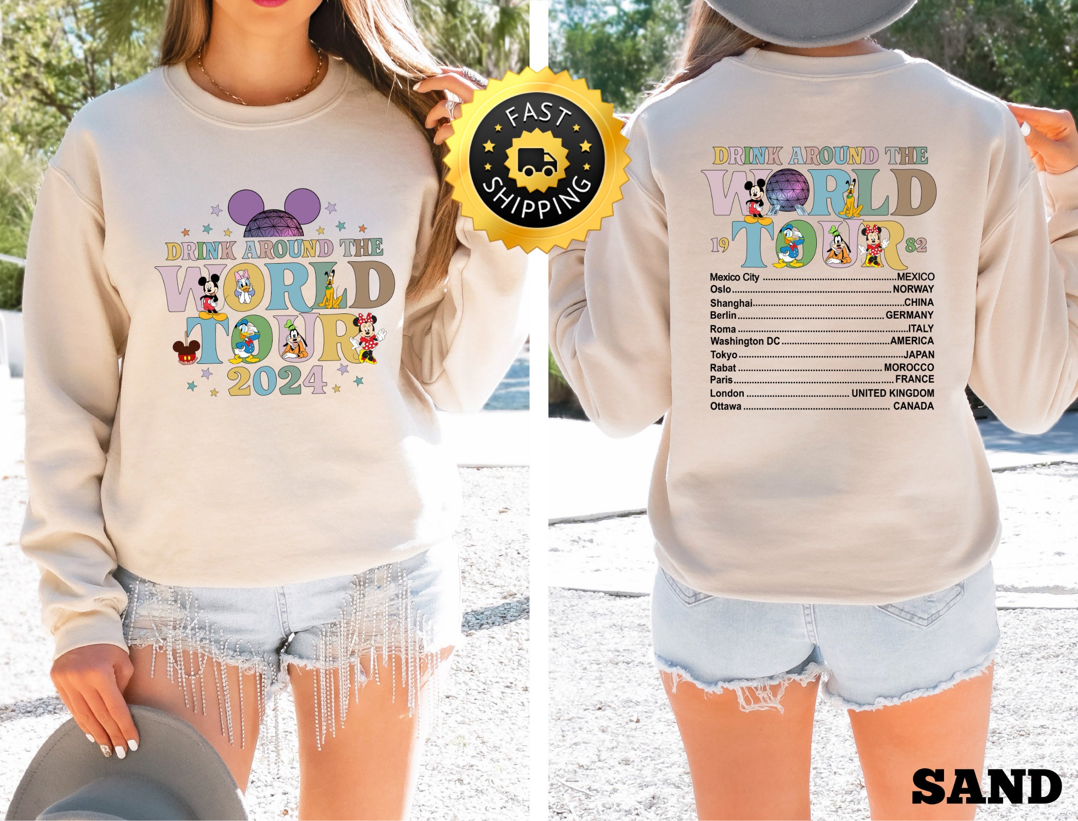 Disney Epcot World Tour sweatshirt, Drink Around The World tour 2024 Hoodie, Disney Family vacation Shirt, Back and Front Epcot Traveler Tee