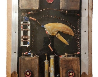 Assemblage mixed-media media artwork, Magnetic Lobster Claw