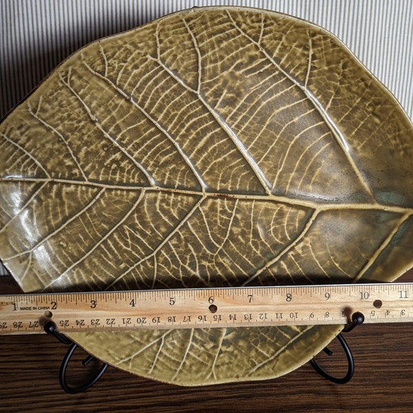 Signed Vance Kitira Green Leaf Serving Plate